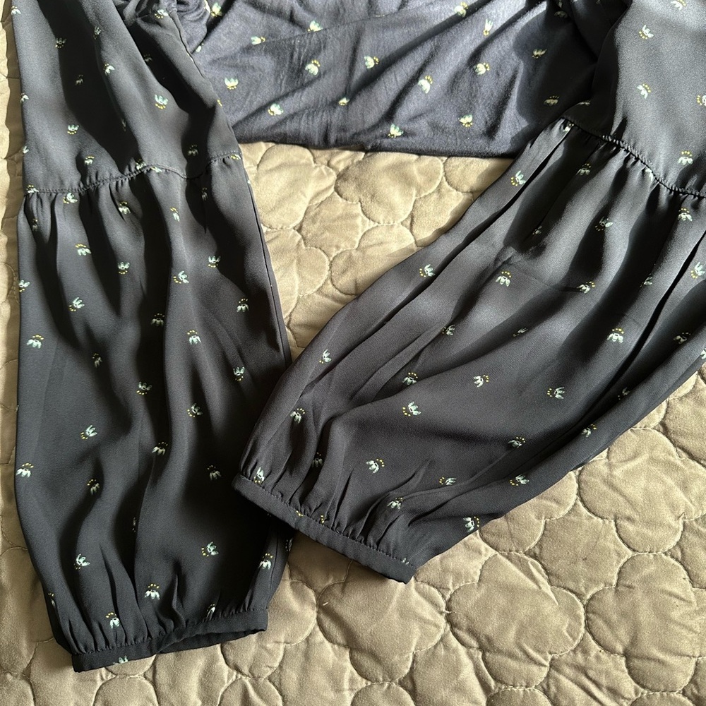 Loft Navy Blue Blouse With Pattern Euc - image 6